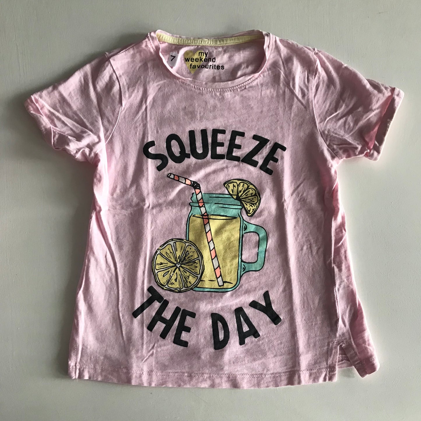 T-shirt - Pink 'Squeeze The Day' - Age 7