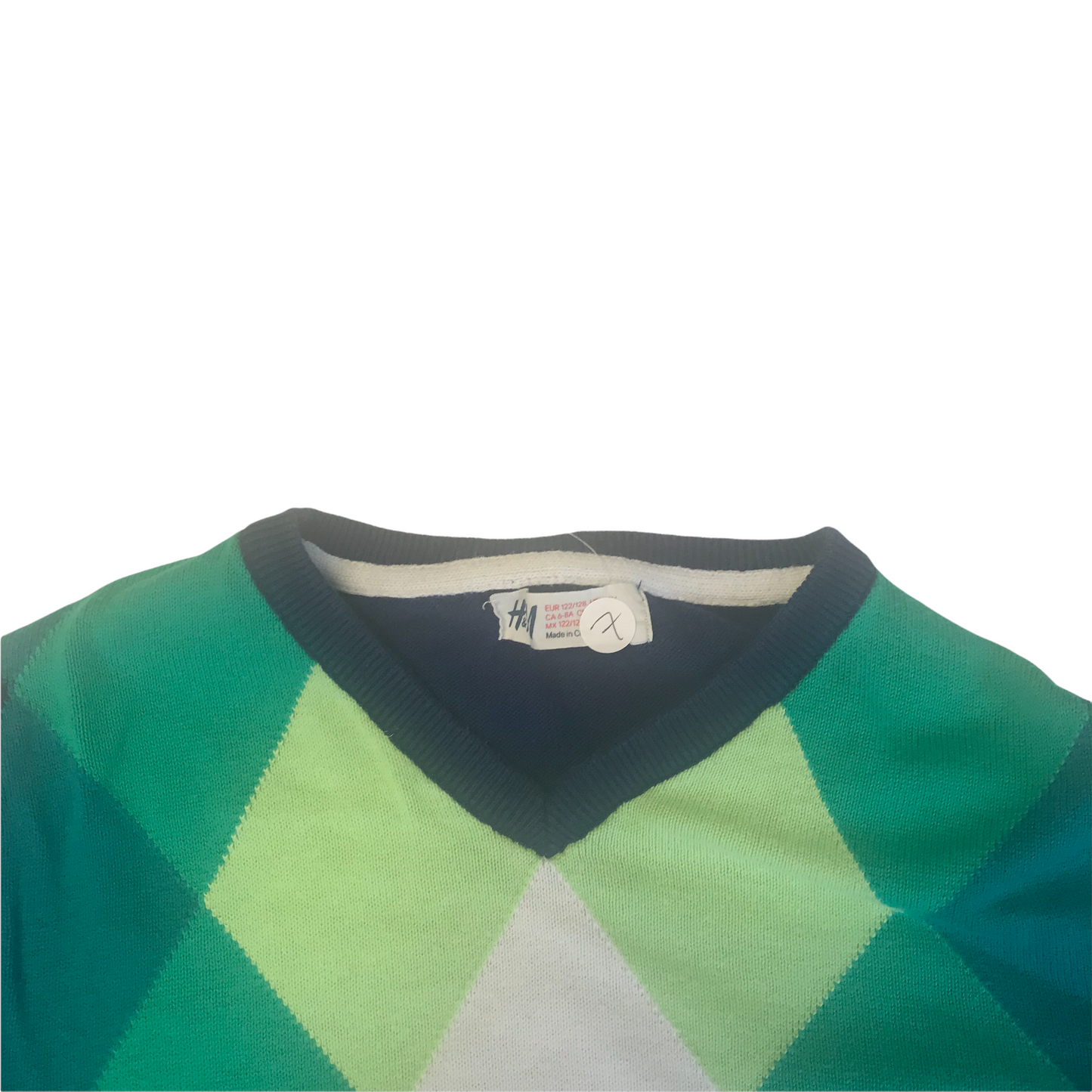 H&M Green and Navy Checked Jumper Age 7