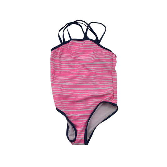 Tu Pink Stripy Pattern Swimsuit Age 7