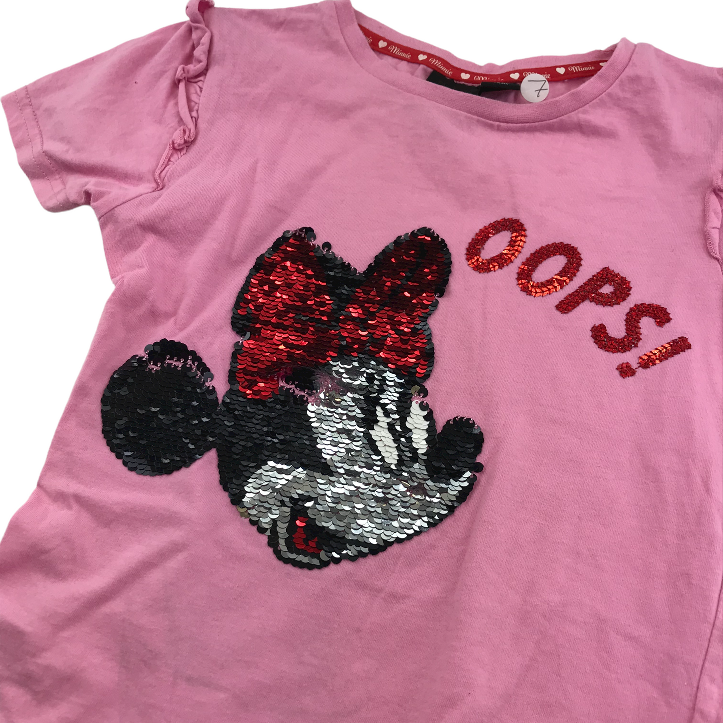 Primark Disney Minnie Mouse Pink Sequin T-shirt Age 7