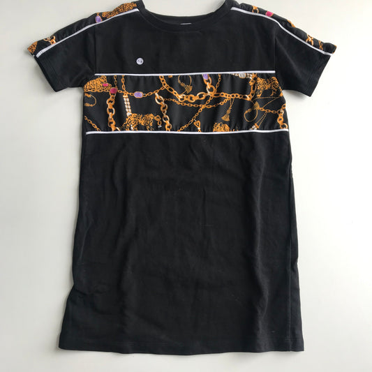 T-shirt - Long Black With Jewellery Print - Age 7