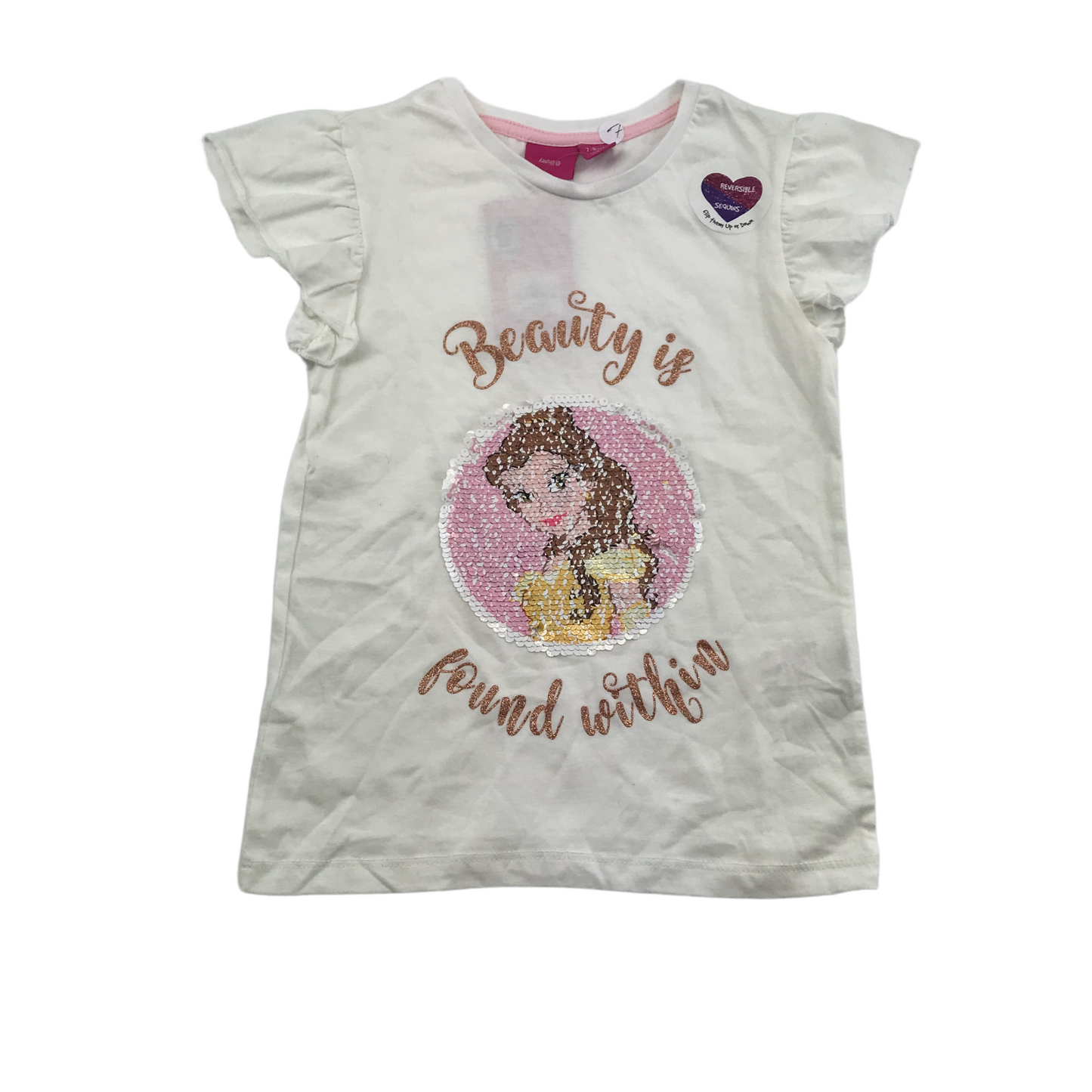 Primark Disney White Beauty and The Beast T-shirt Age 7