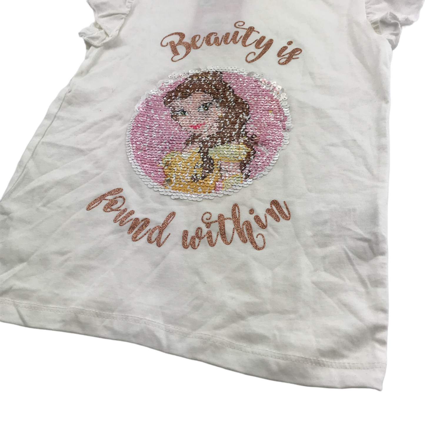 Primark Disney White Beauty and The Beast T-shirt Age 7