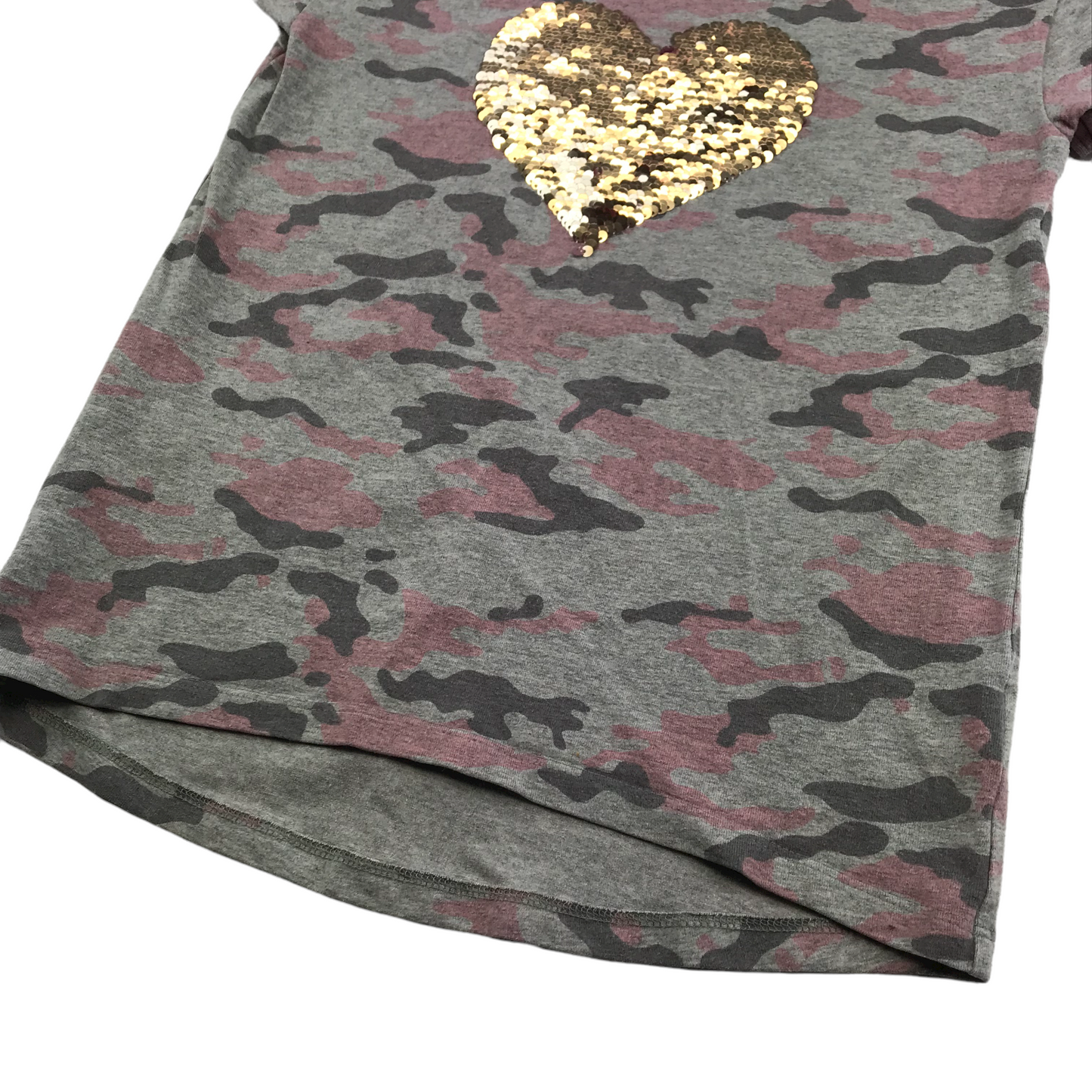 Next Grey Camo Sequin Reverse Love Heart T-shirt Age 8