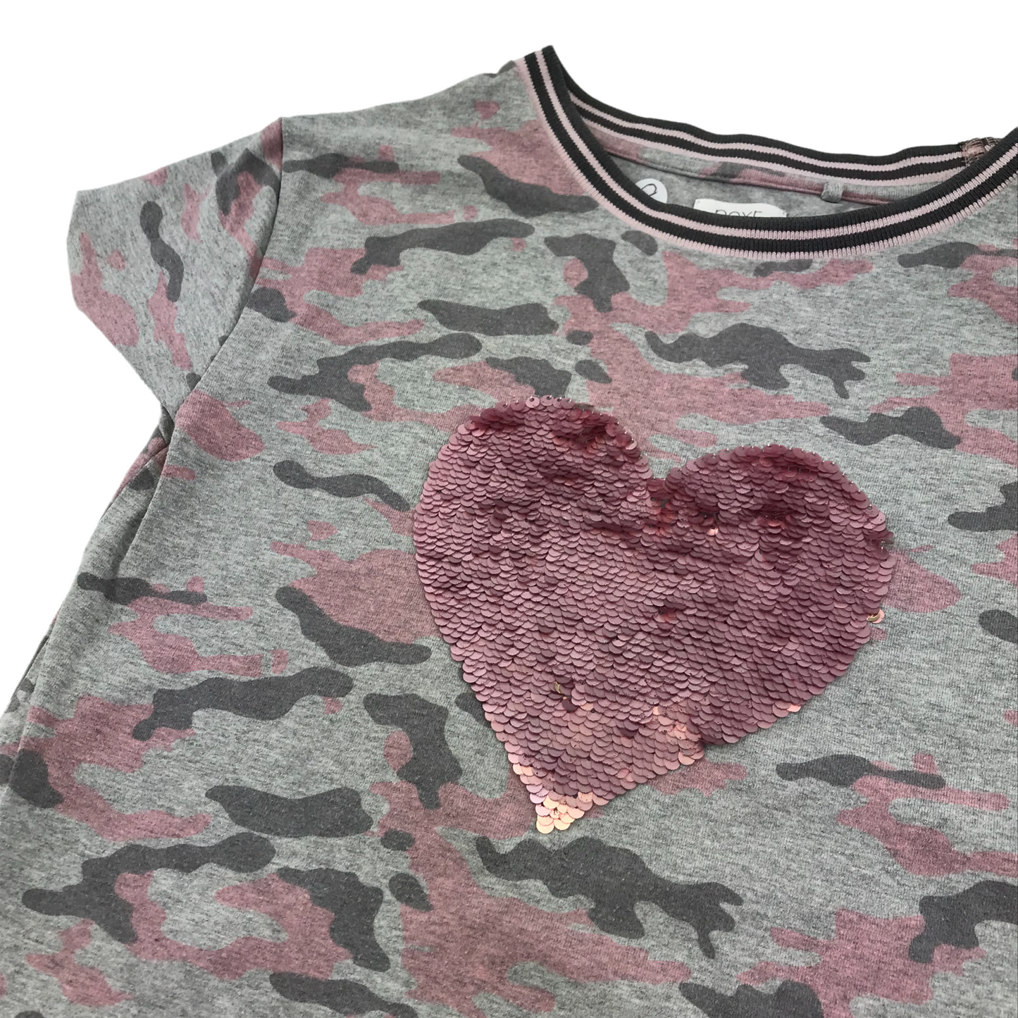 Next Grey Camo Sequin Reverse Love Heart T-shirt Age 8