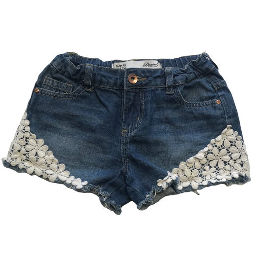 Primark Blue Floral Lace Denim Shorts Age 8