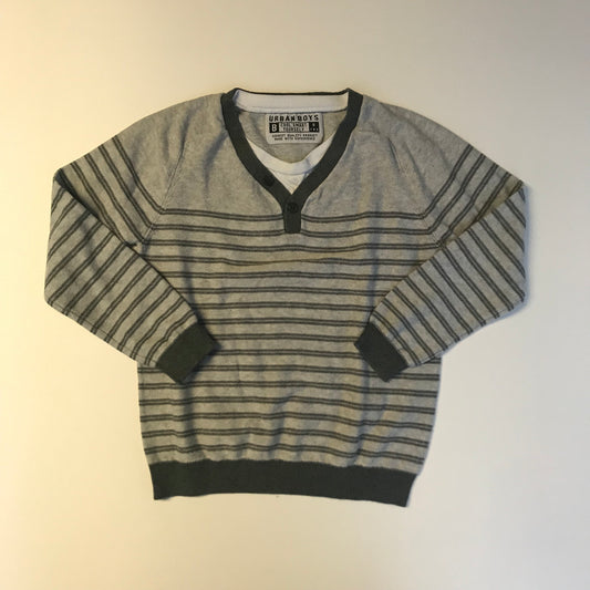 Matalan Grey Stripy Cotton Jumper Age 8