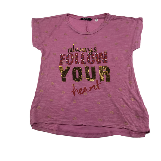 George Pink Always Follow your Heart Sequin T-shirt Age 8