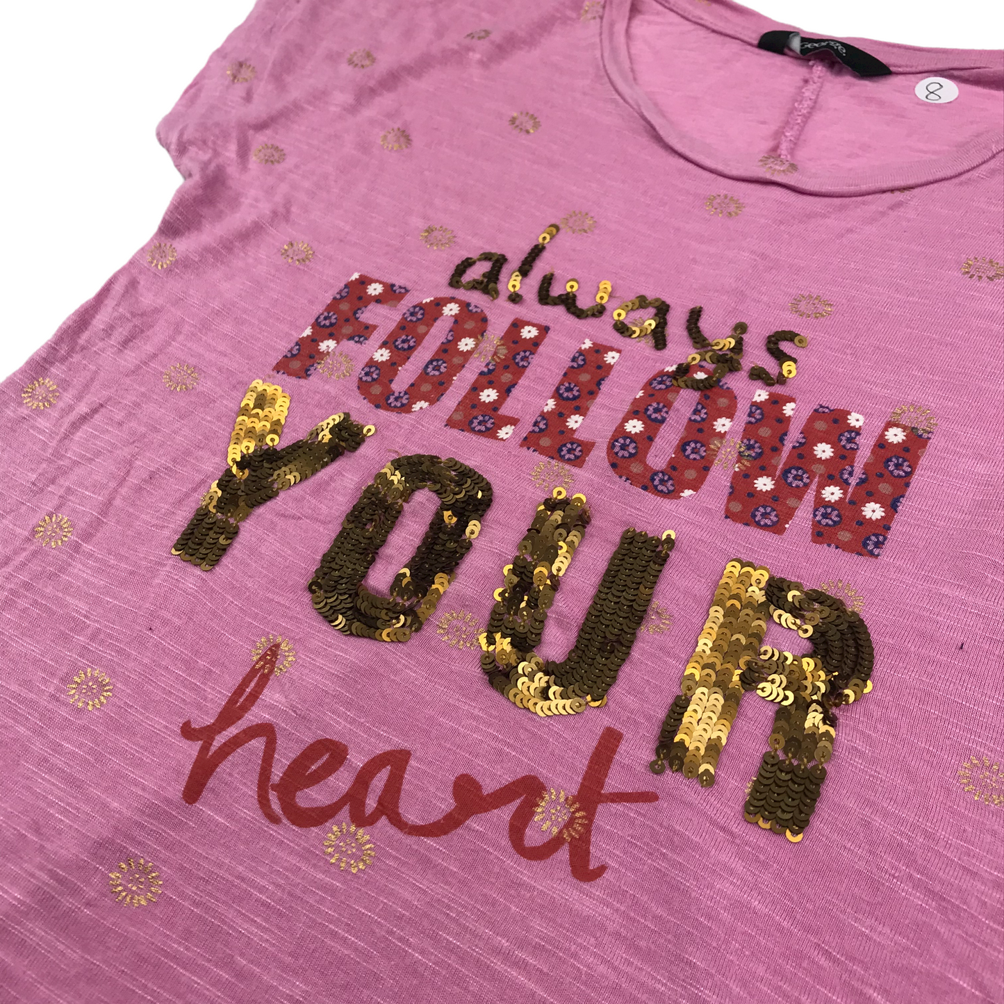 George Pink Always Follow your Heart Sequin T-shirt Age 8