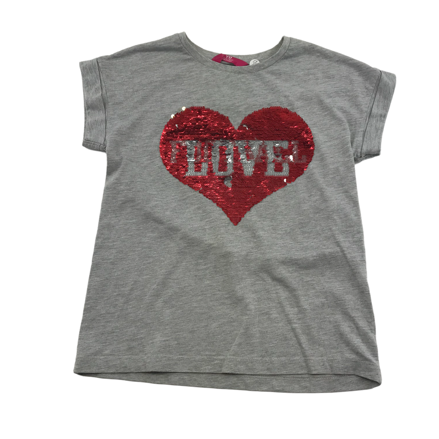 YD Grey Sequin Love Heart T-shirt Age 8