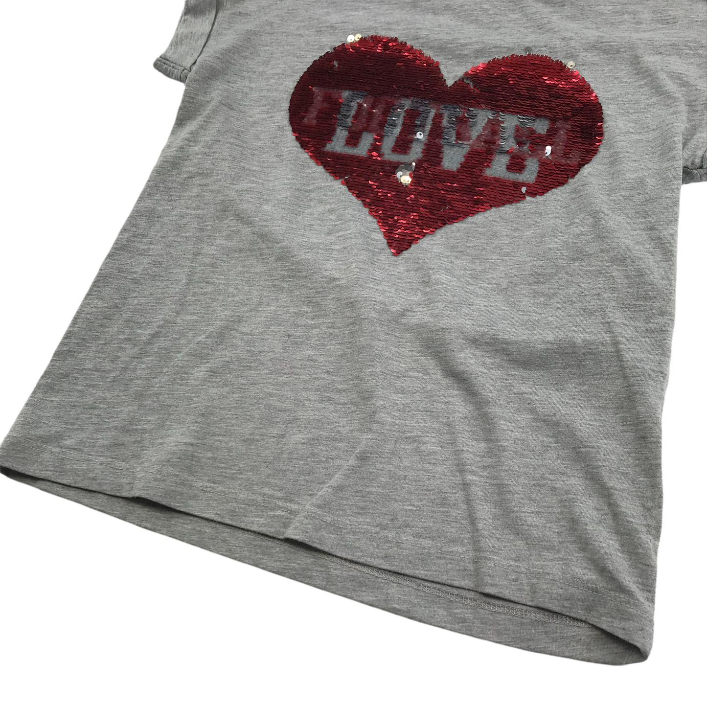 YD Grey Sequin Love Heart T-shirt Age 8