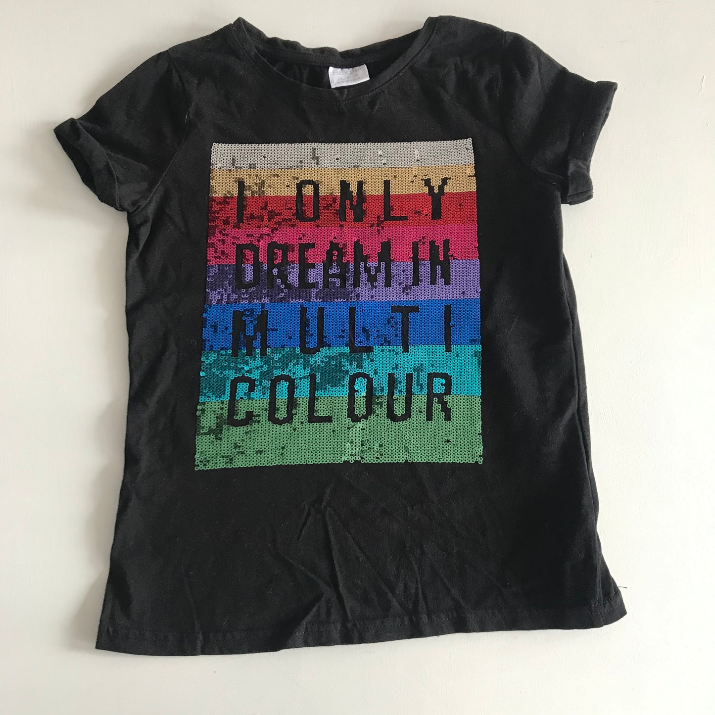 Black T-shirt with Rainbow Sequin Age 8