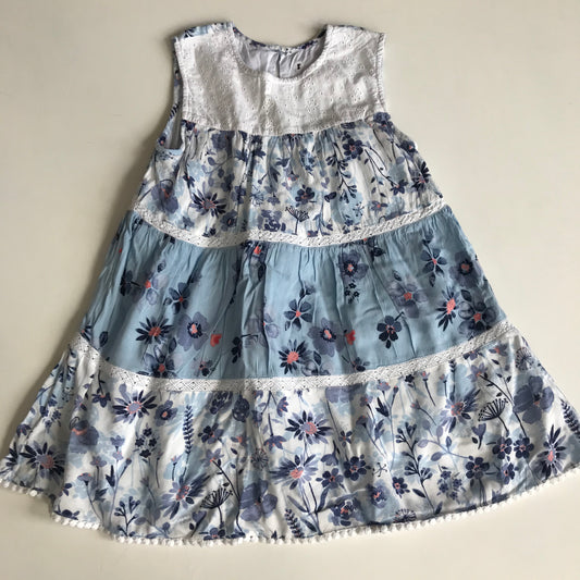 Dress - Top-Like White & Blue Floral - Age 8