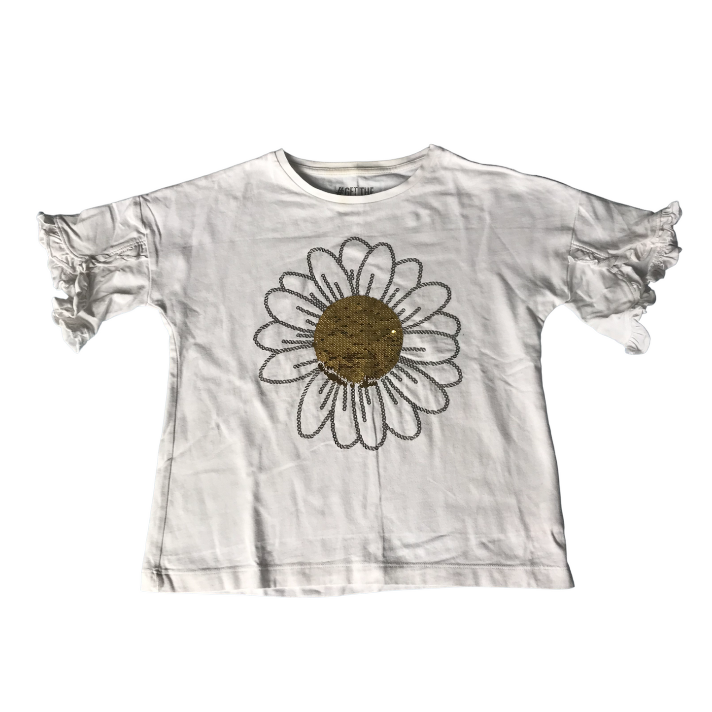 White Sequin Daisy T-Shirt Age 8