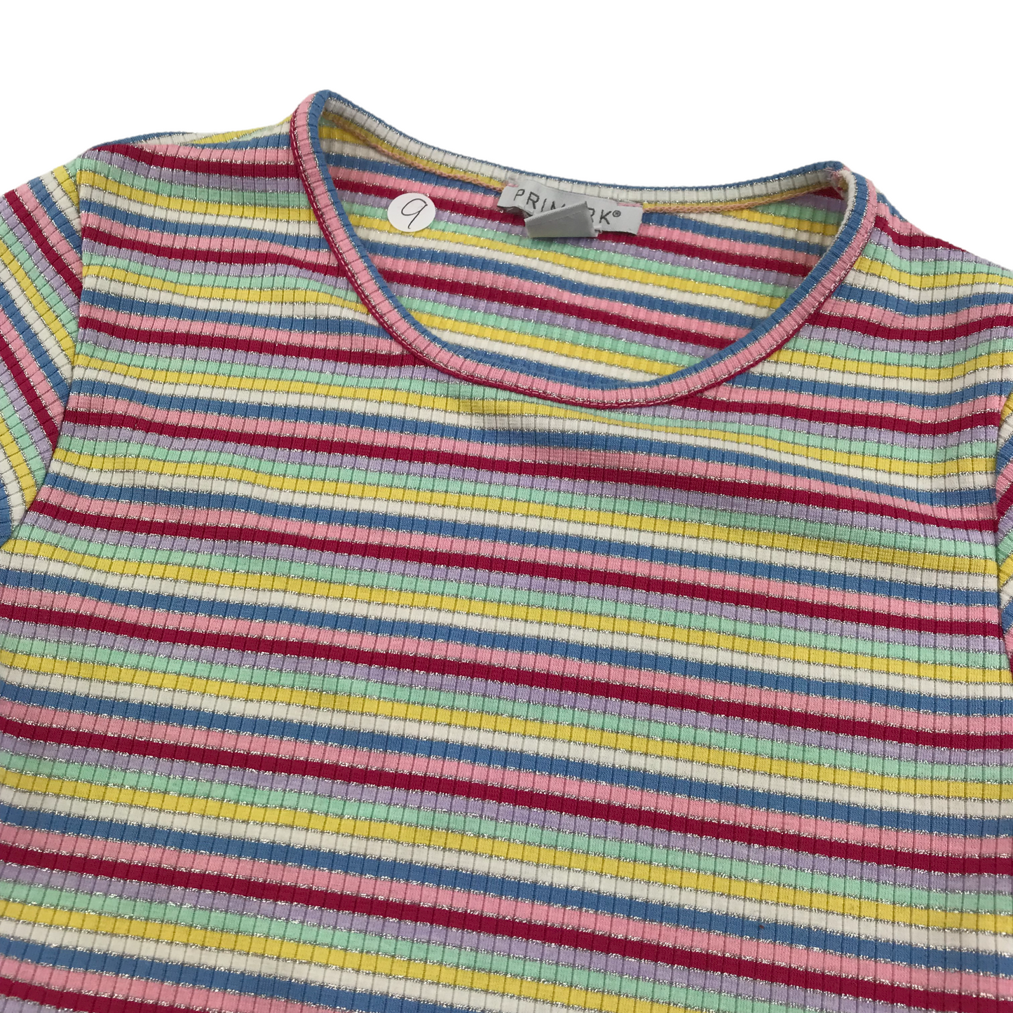 Primark Multicoloured Stripy Crop T-shirt Age 9