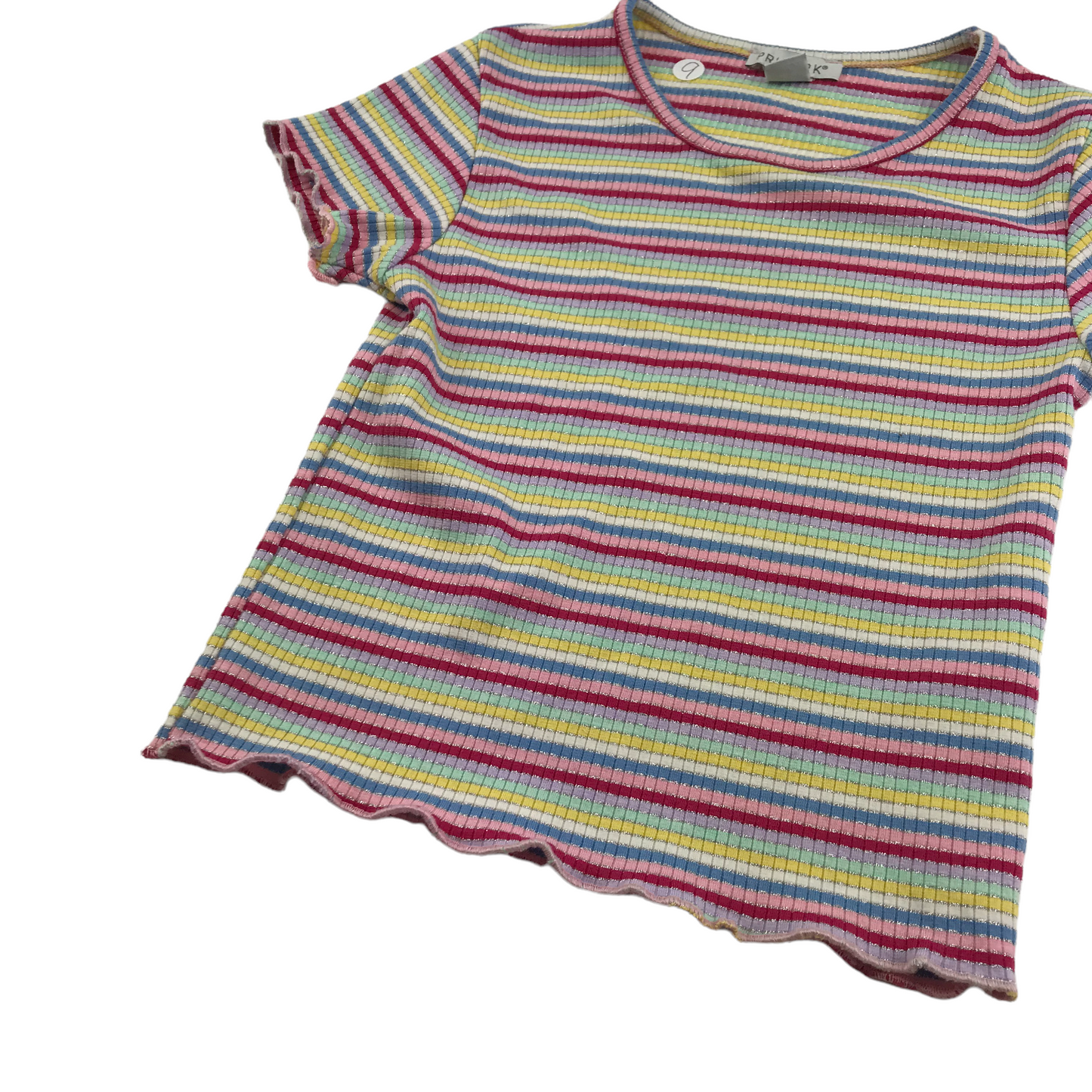 Primark Multicoloured Stripy Crop T-shirt Age 9