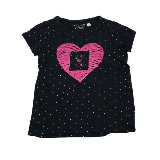 Primark Navy Blue Love heart Graphic T-shirt Age 9