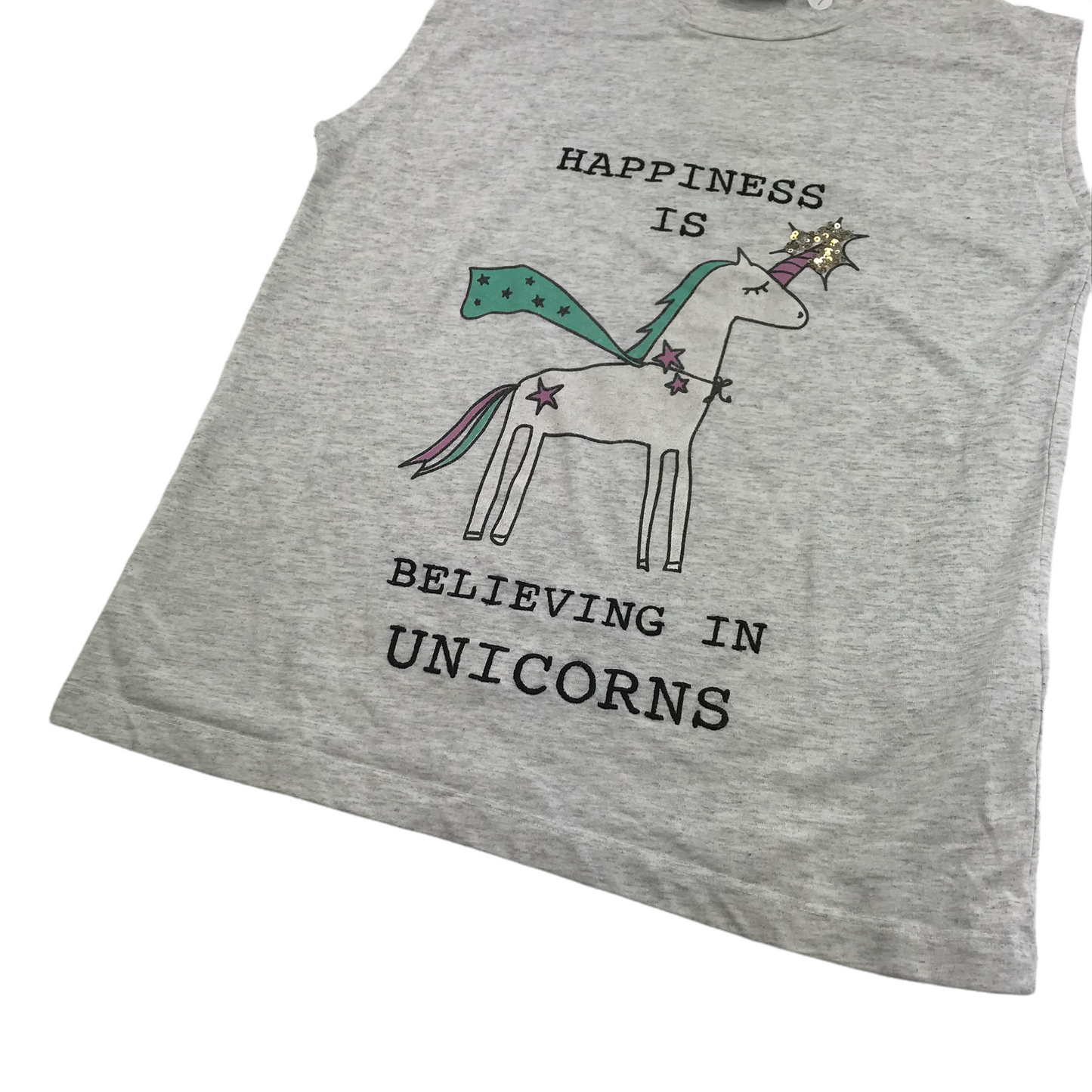 Next Grey Oversized Unicorn Sleeveless T-shirt Age 9