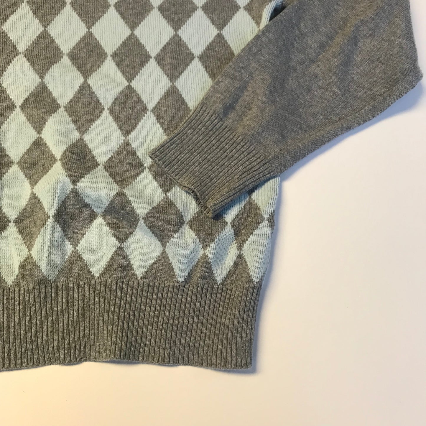 H&M Grey and Blue Diamond Pattern Jumper Age 9