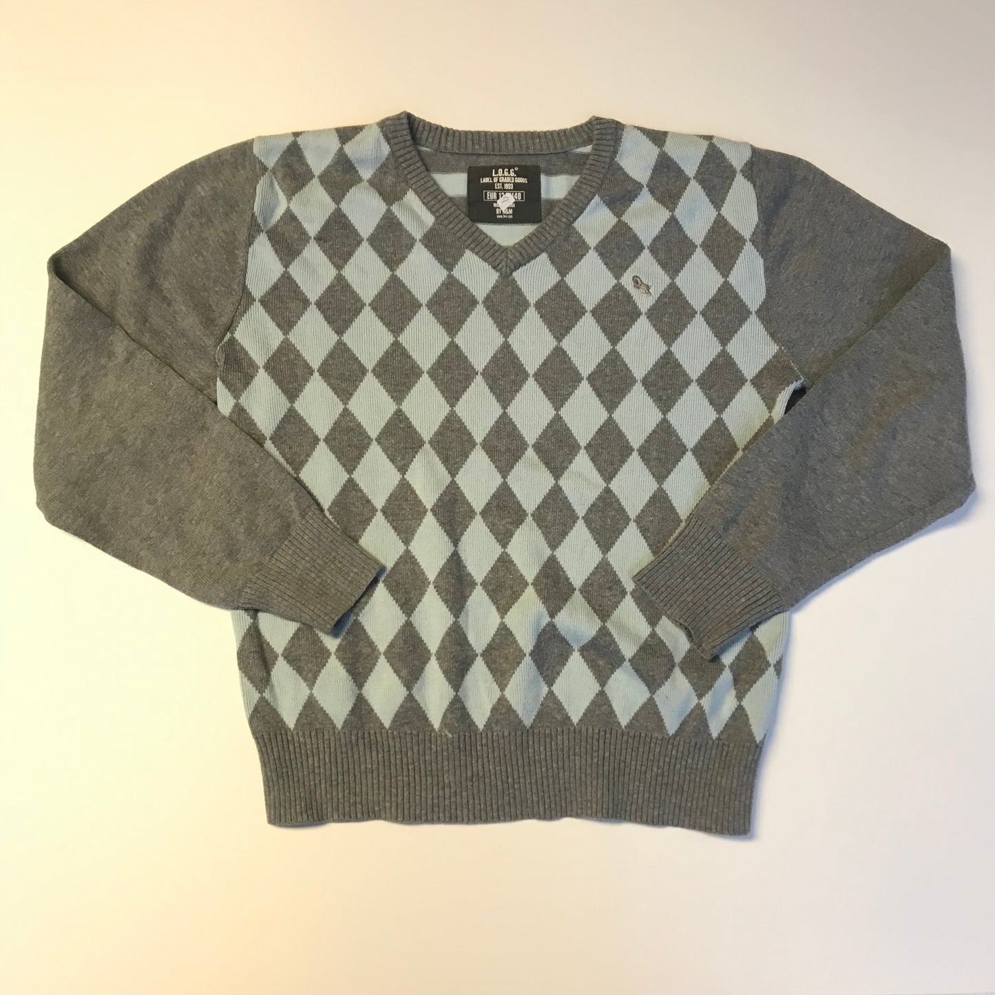 H&M Grey and Blue Diamond Pattern Jumper Age 9