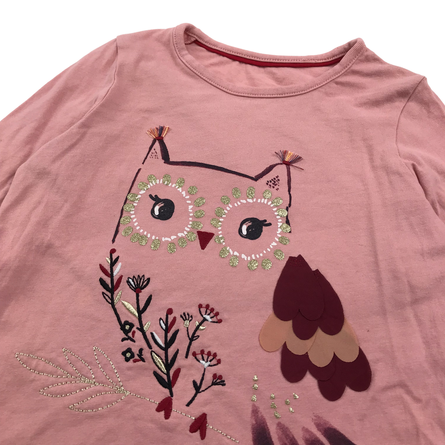 M&S Pink Frilled Sleeve Owl T-shirt Age 5