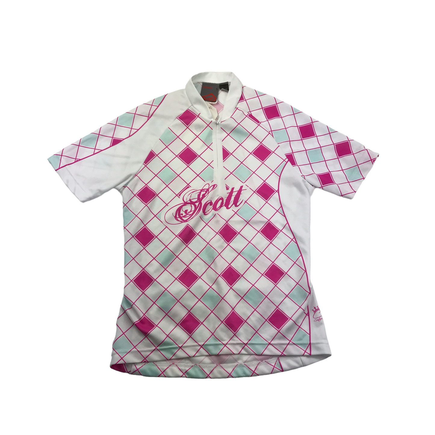 Scott White and Pink Checked Short Sleeve Cycling Sports Top Women's Size S
