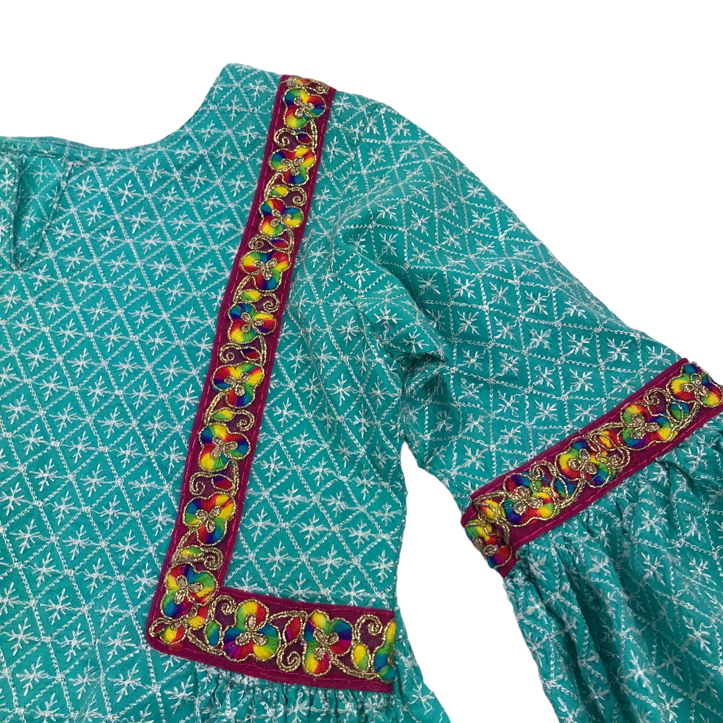 Turquoise Embroidery Tunic Top Dress Age 7