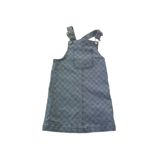 George Light Blue Denim Checked Dungaree Dress Age 5