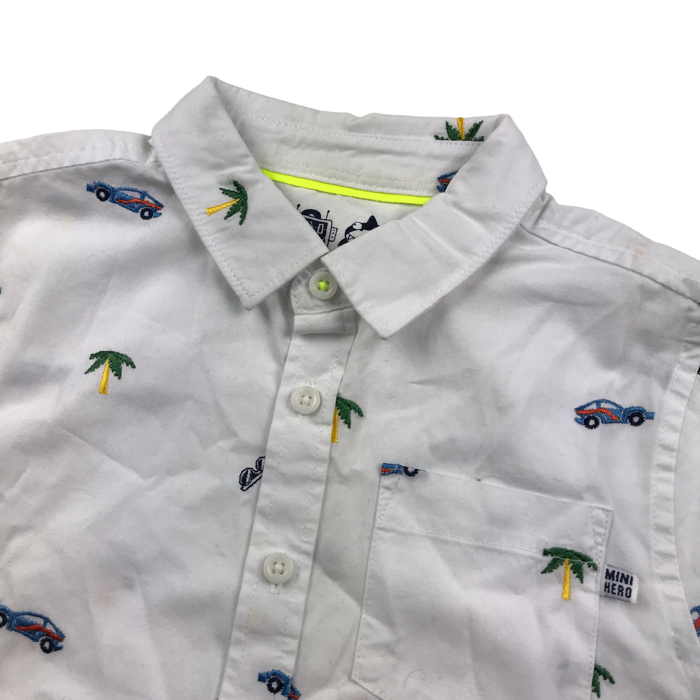F&F White Car and Palm Trees Embroidery Short Sleeve Shirt Age 5
