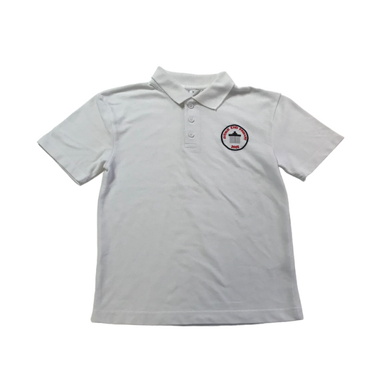 Avenue End Primary White Polo Shirt with Red Logo
