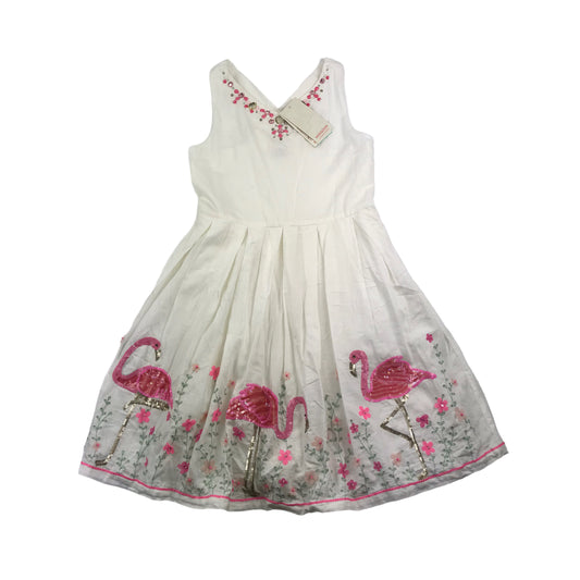 Monsoon White Flamingo Sequin Cotton Dress Age 12