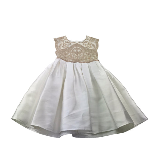 Monsoon White and Golden Lace Detailing Flared Dress Age 4