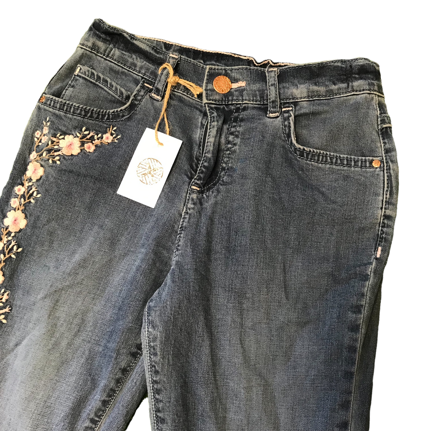 F&F Light Blue Floral Embroidery Stretchy Skinny Jeans Age 9