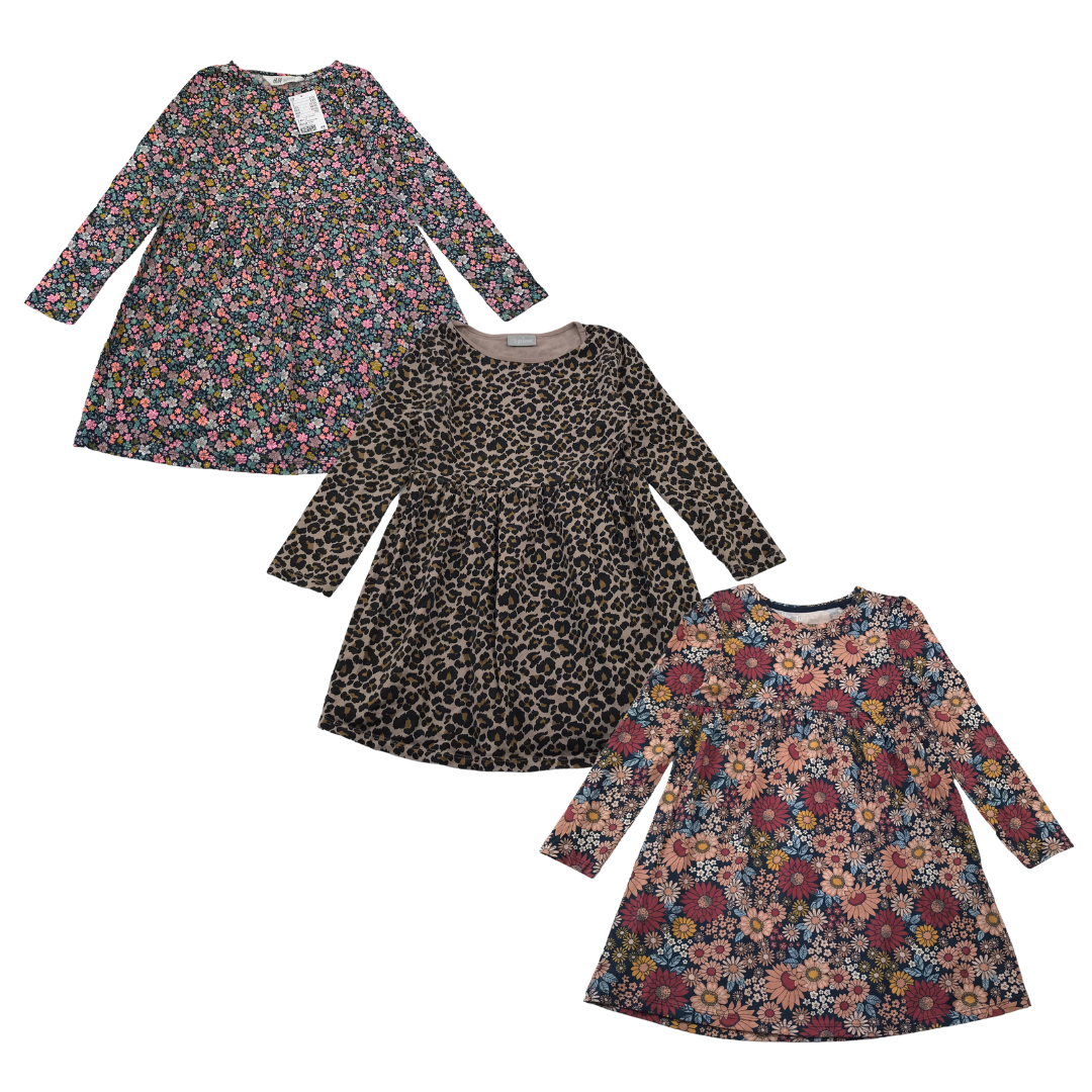 Long Sleeve Cotton Multipattern Dress Bundle Age 6-7