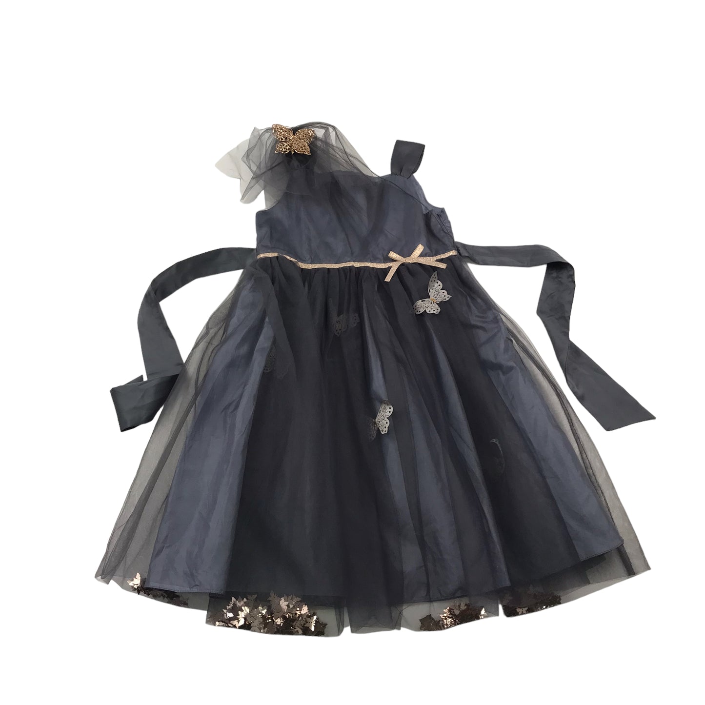 Monsoon Grey Tulle Overlay Butterfly Dress Age 9