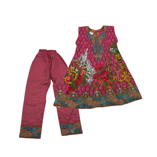 Pink Embroidery and Pattern Print Tunic Dress and Trousers Age 4