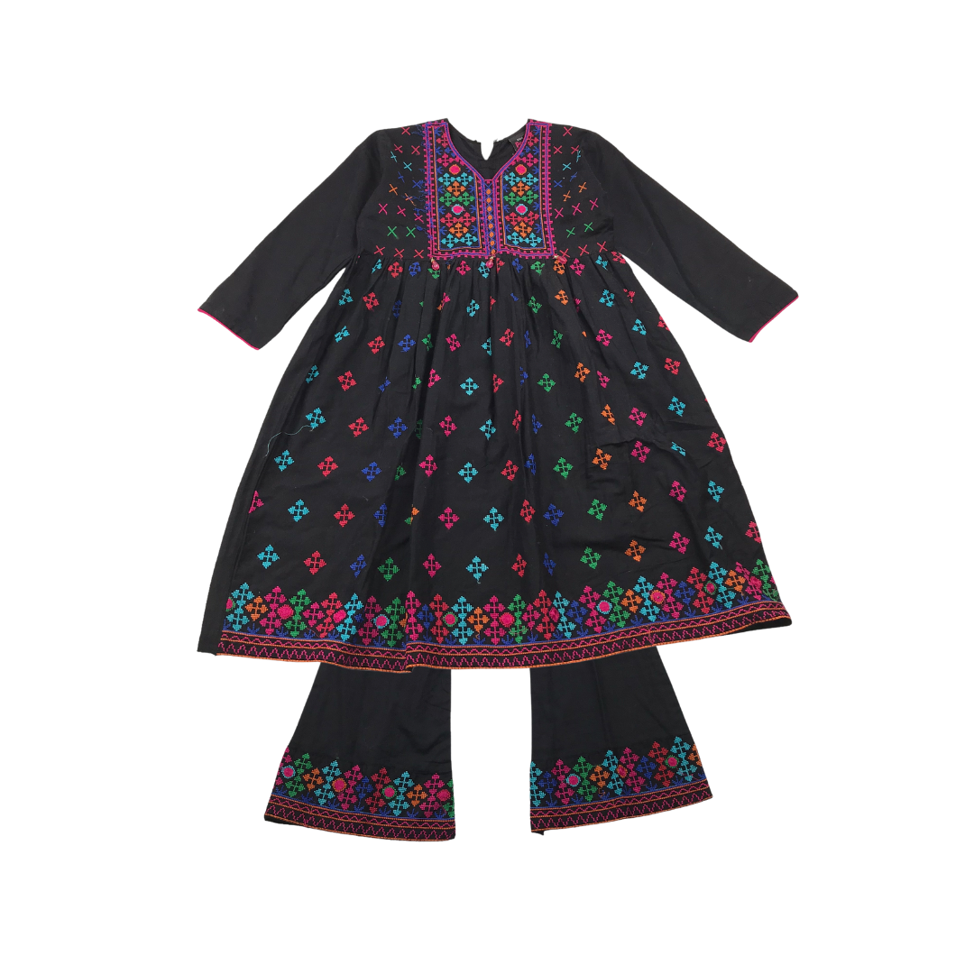 BABA Bosh Black Multicolour Embroidery Tunic and Trumpet Trousers Age 8-9