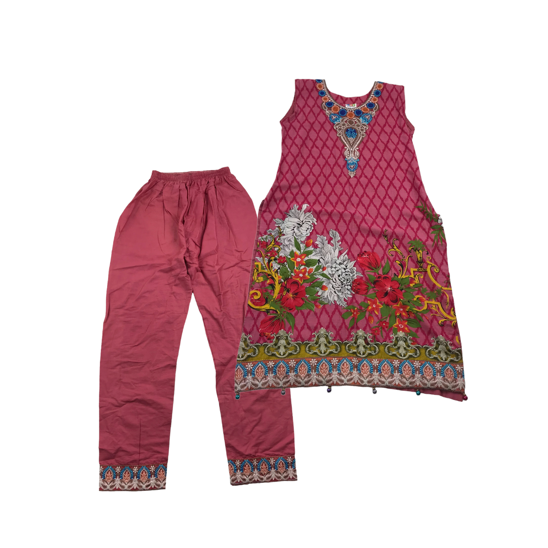 IAF Collection Pink Embroidery Slit Dress and Trousers Age 10