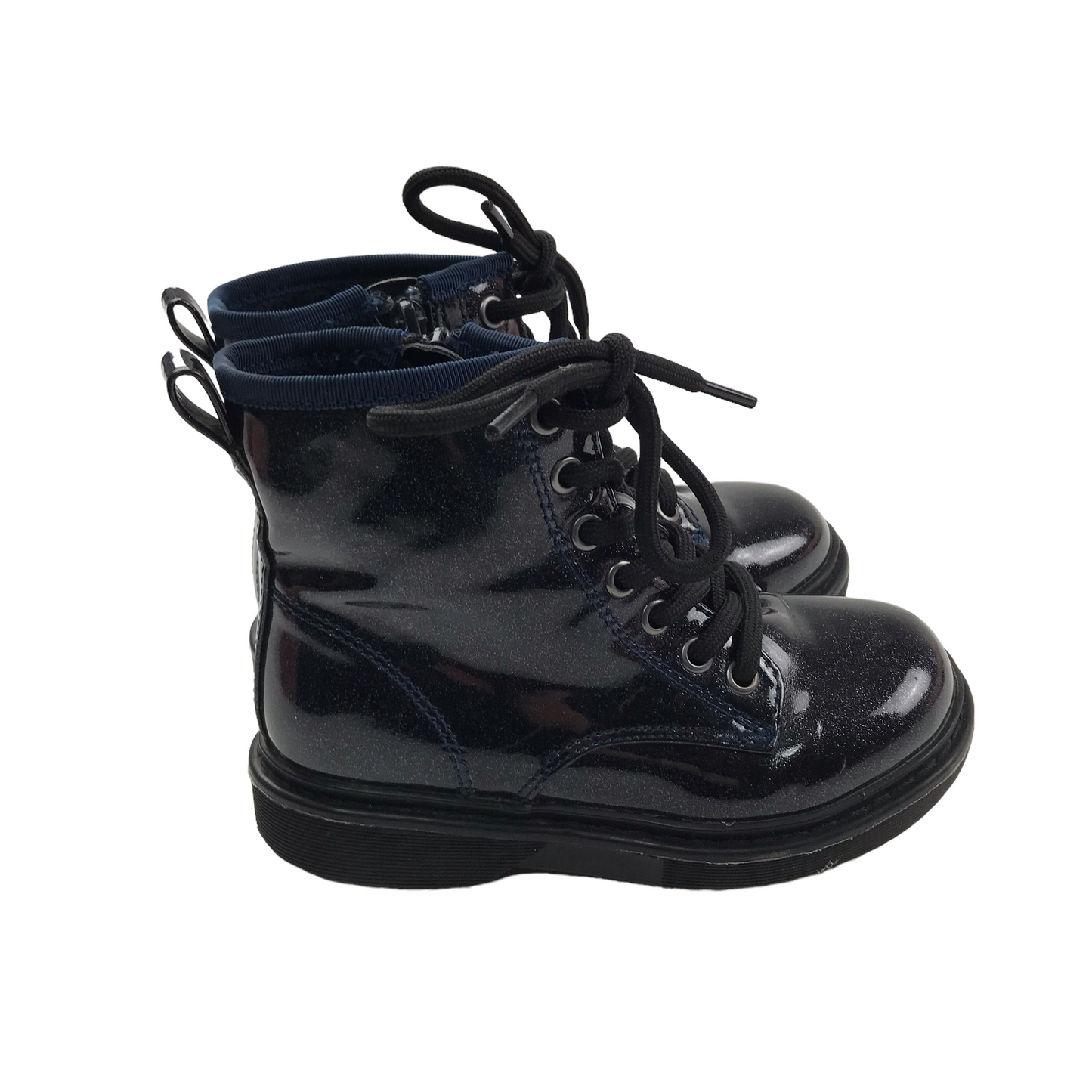 Next Shiny Black Combat Boots Shoe Size 9 junior