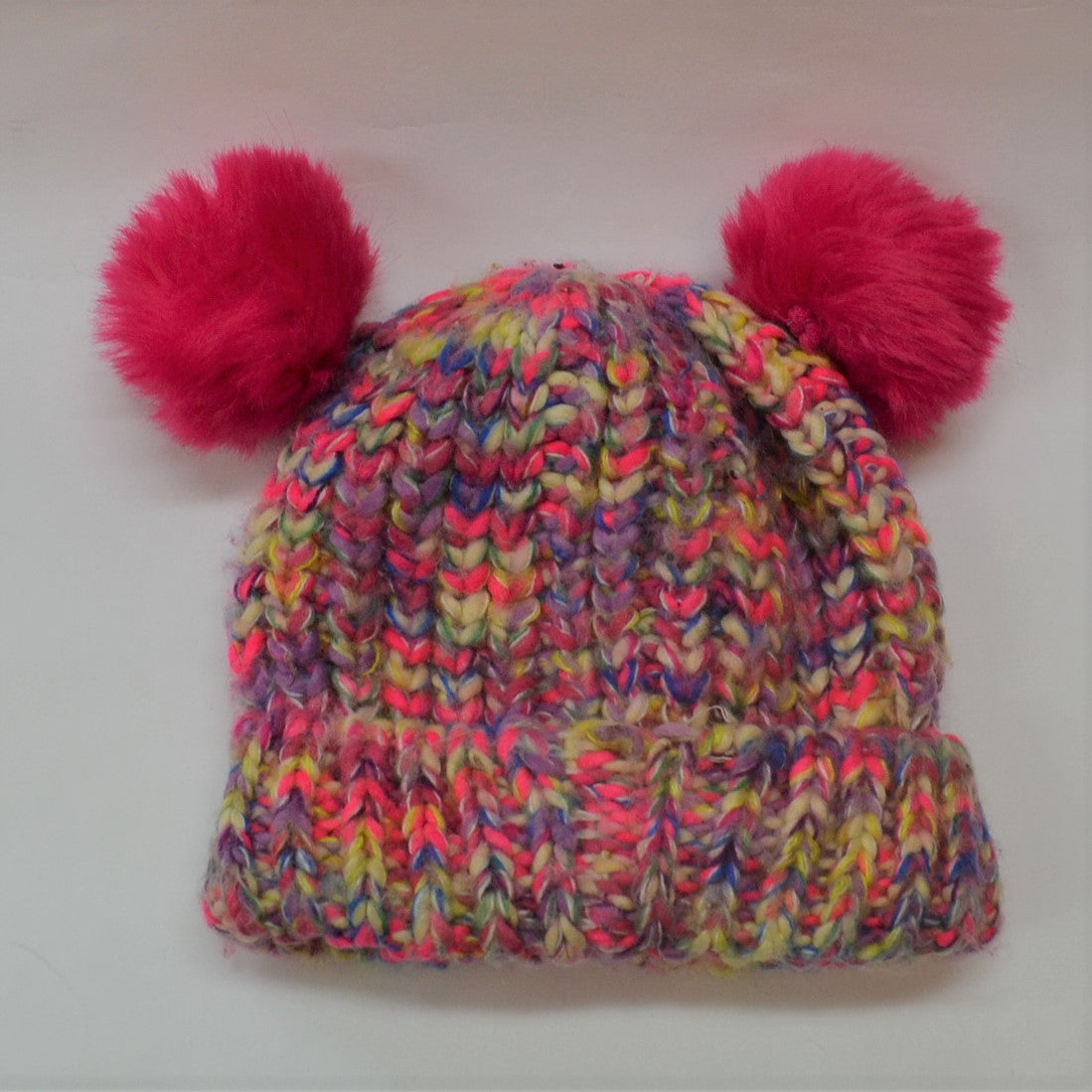 Fluffy Ears Pink Bobble Hat