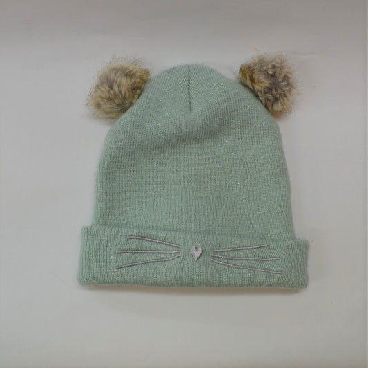 Pastel Blue Fluffy Ears Bobble Hat