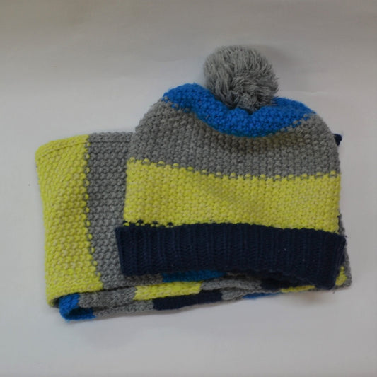 Boden Grey and Lime Knitted Hat and Scarf Age 3-6