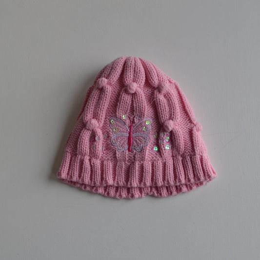 Pink Butterfly Cable Knit Hat Age 7-10