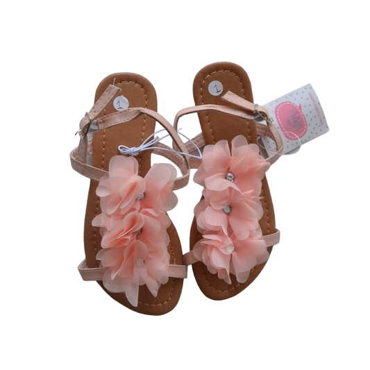 Peachy Pink Flower Sandals Shoe Size 1