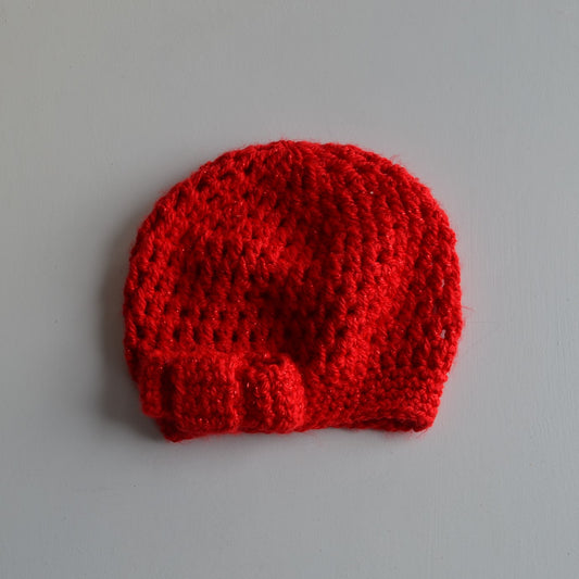 Small Red Glittery Bow Beanie Hat