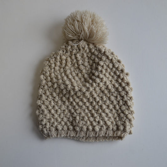 Chunky Knitted Beige Bobble Hat