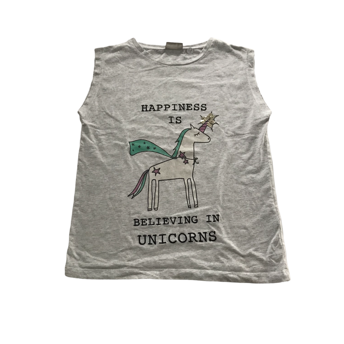 Next Grey Oversized Unicorn Sleeveless T-shirt Age 9