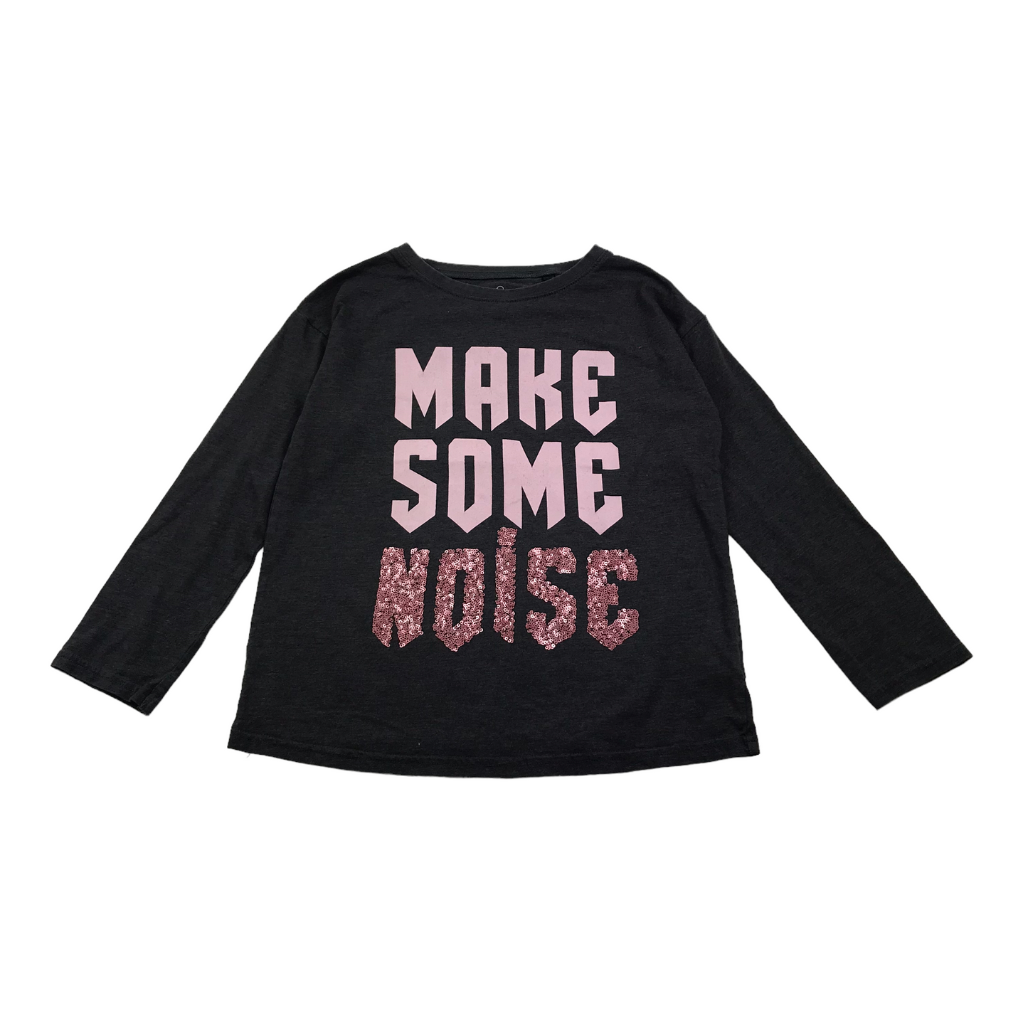 Next Dark Grey Make Some Noise Sequin Long Sleeve T-shirt Age 10