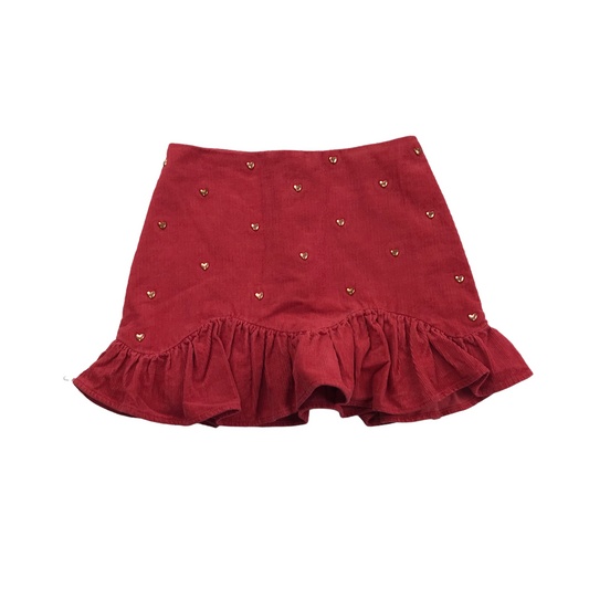 M&S Red Corduroy Love Heart Skirt with Frilled Hem Age 6