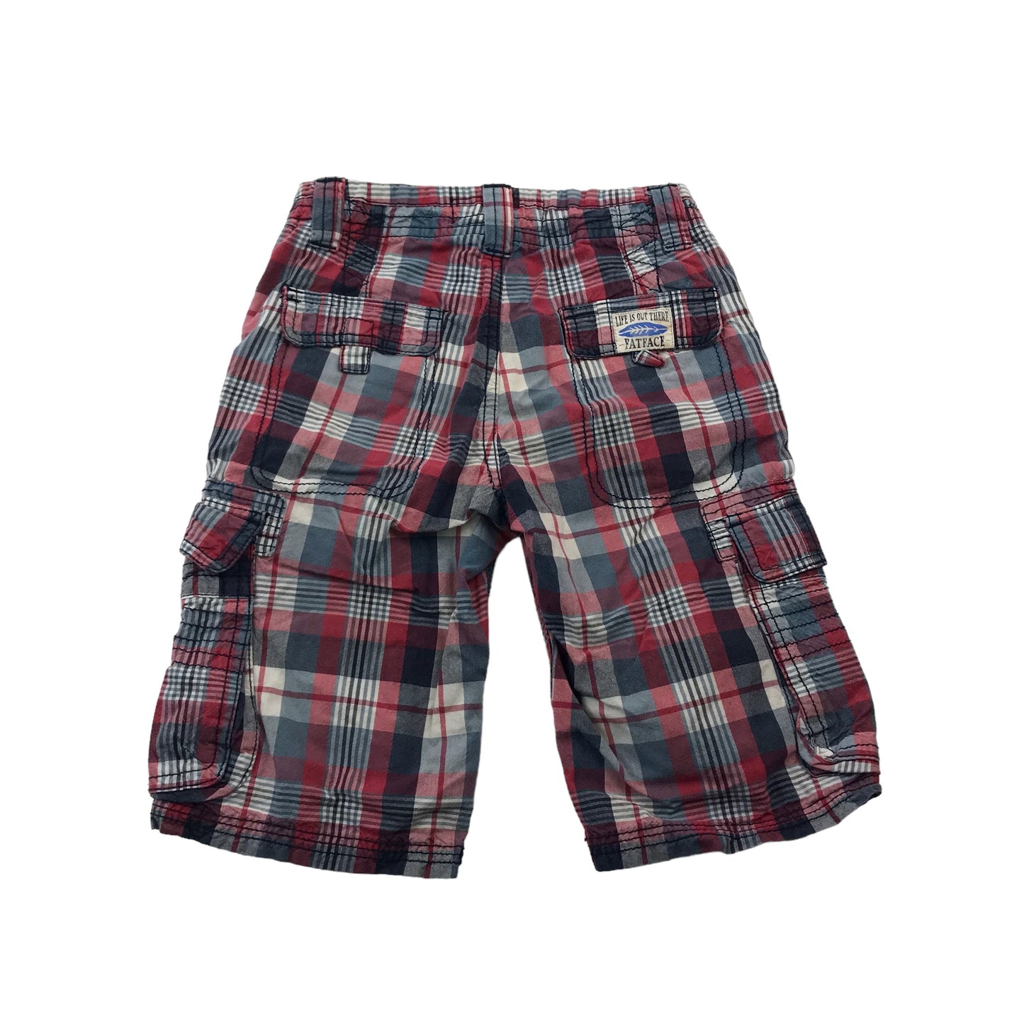 Fatface Red and Navy Checked Cargo Shorts Age 6